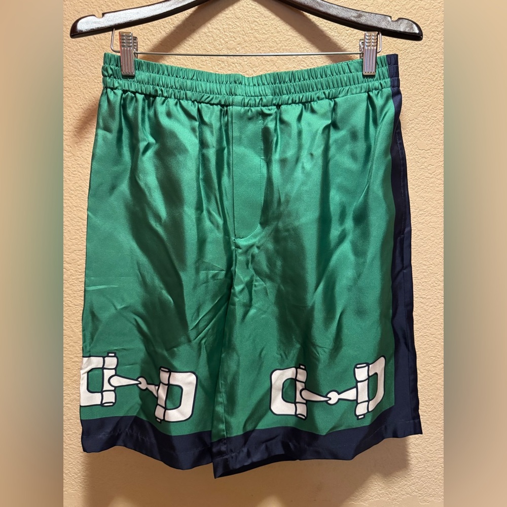New Gucci Horsebit Logo Silk Shorts Green Size IT 46 / US S 30 - 32 Waist